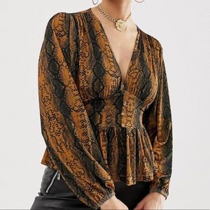 Balloon Sleeve Snake Print Blouse
